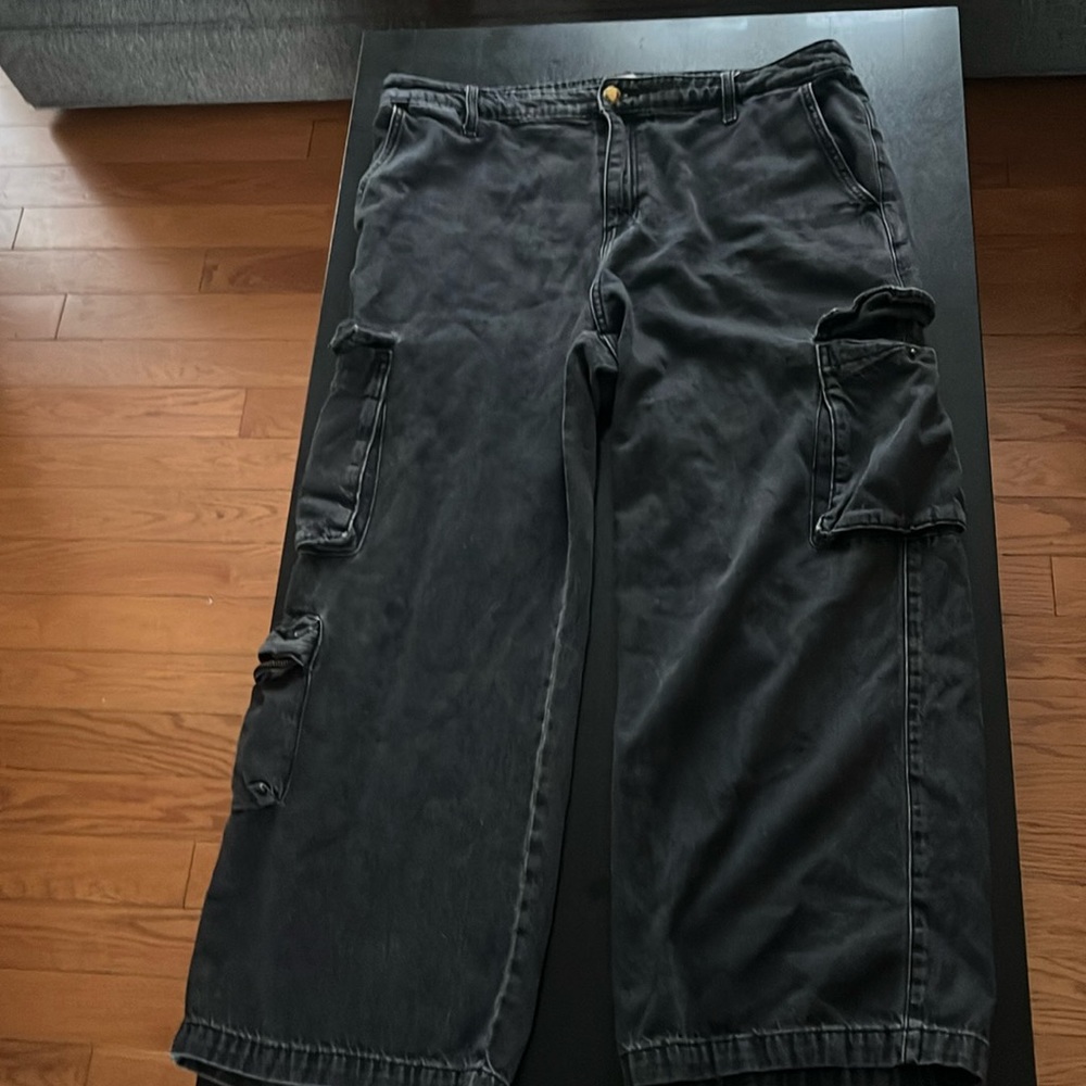 Black denim cargo pants